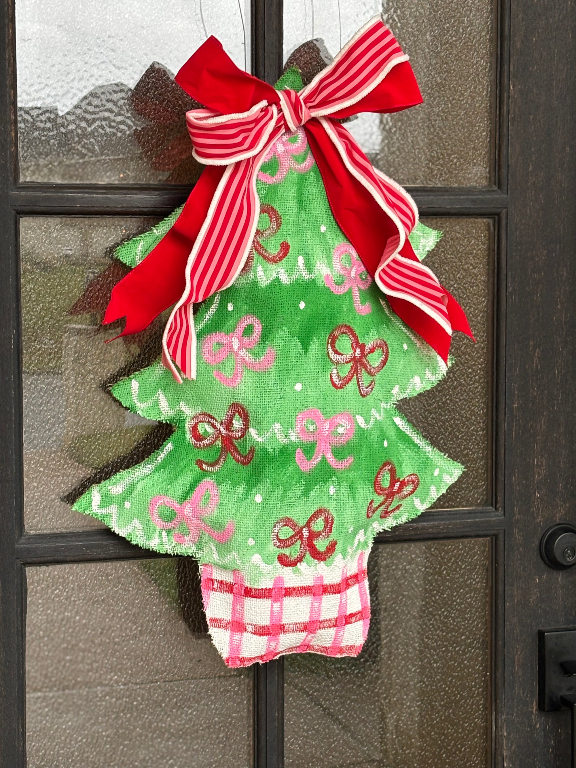 Christmas Tree Burlap Door Hanger – Hand Painted Holiday Front Door Decor