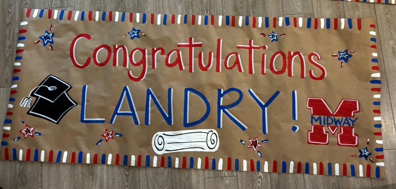 Graduation Decor Bundle – Custom Banner + Grad Cap Door Hanger
