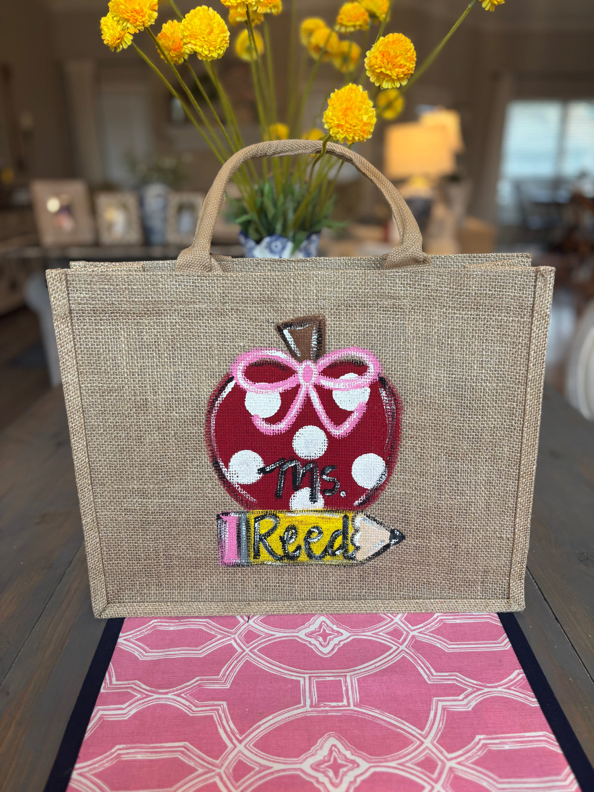 Hand painted Teacher tote bag